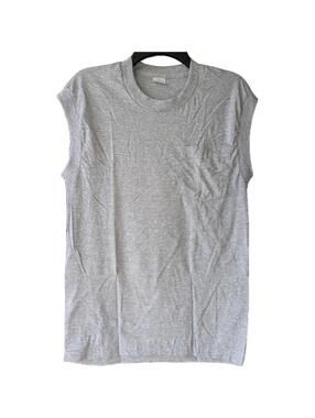 Vtg 90s Fruit of the Loom Sleeveless Pocket T-Shirt M Gray Single Stitch USA